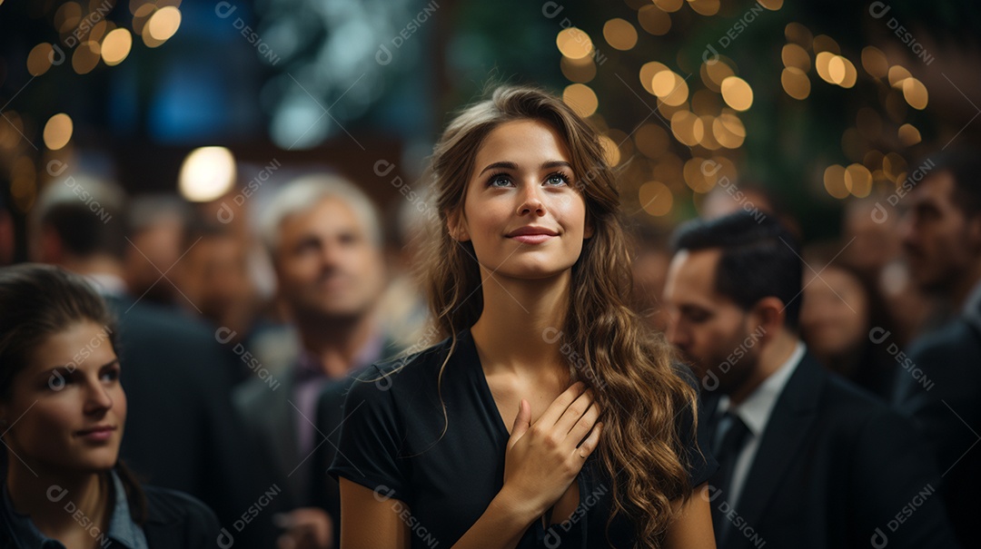 Uma gerente engaja o público com perguntas perspicazes no seminário de negócios no centro de convenções