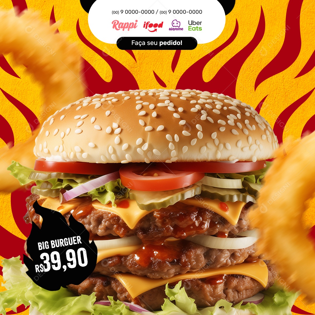 Social Media Faça Seu Pedido Hambúrgueria PSD Editável