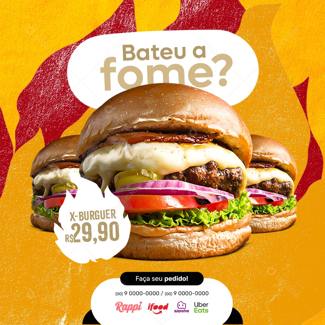 Social Media Bateu a Fome Hambúrgueria PSD Editável