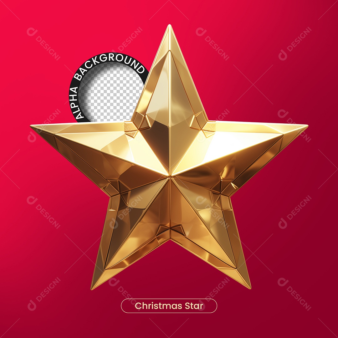 3D Christmas Decor Star Element For PSD Composition