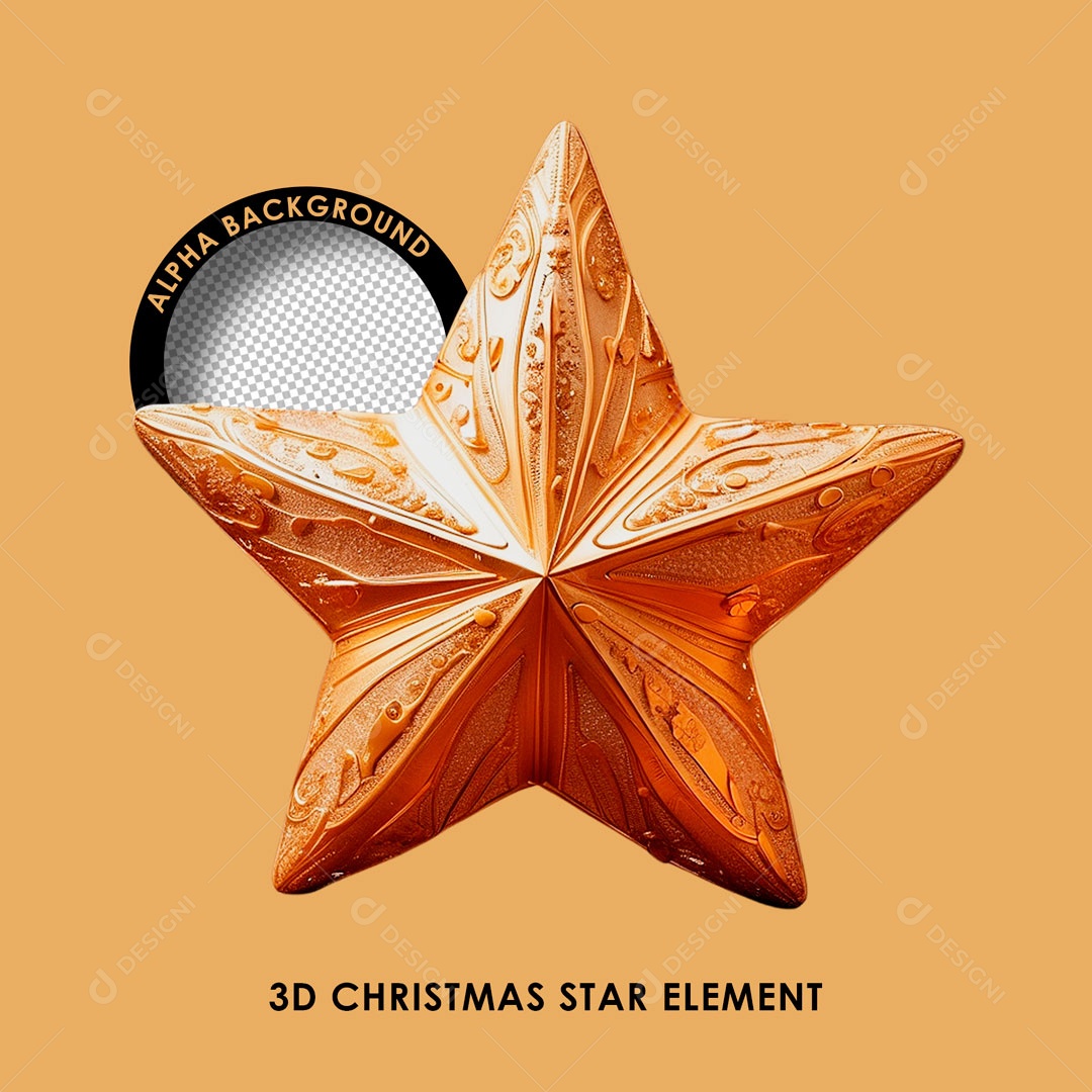 Estrela de Natal Dourada Elemento 3D para Composição PSD