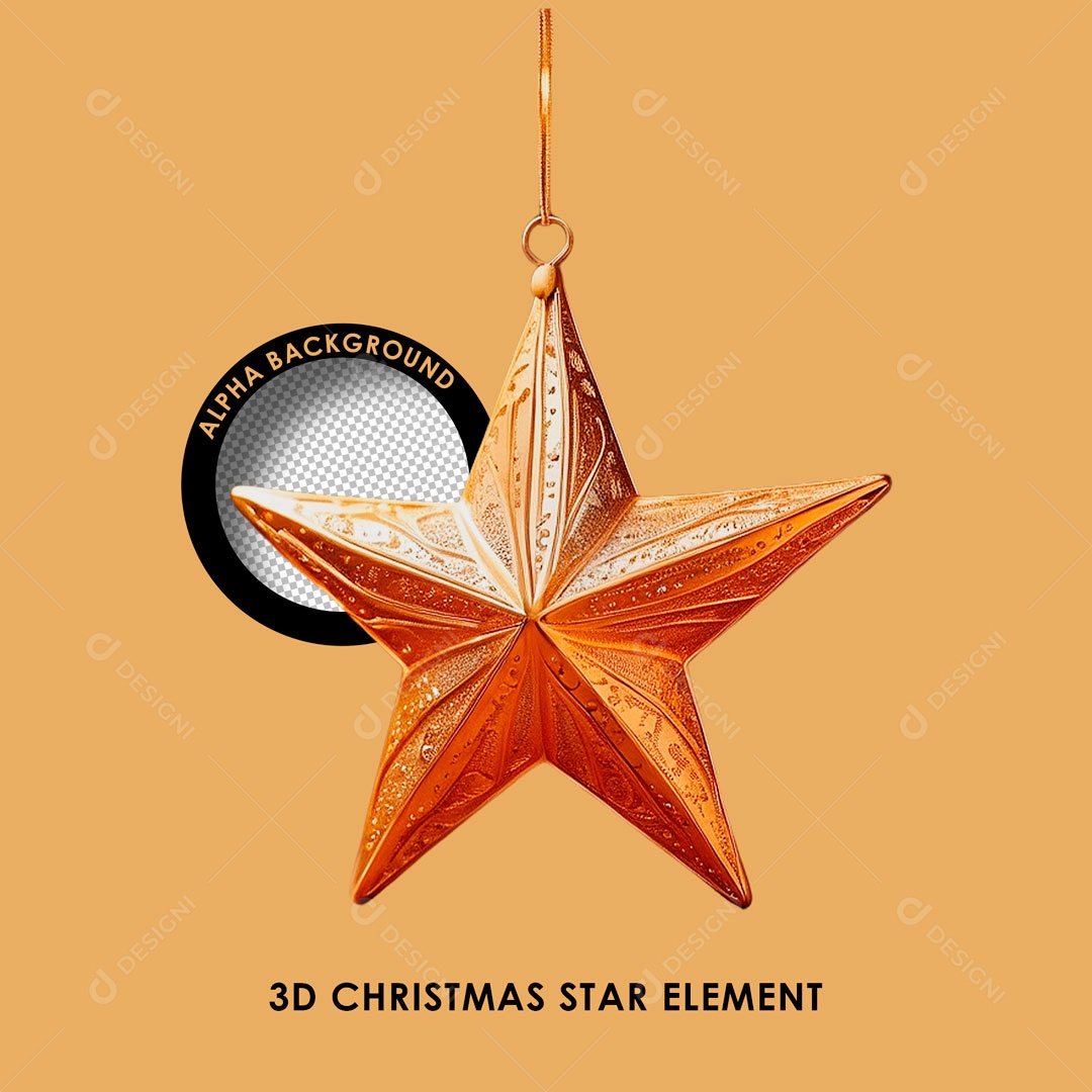 Estrela de Natal Elemento 3D Dourada para Composição PSD