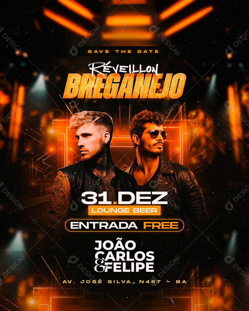Flyer Réveillon Breganejo João Carlos & Felipe Social Media PSD Editável