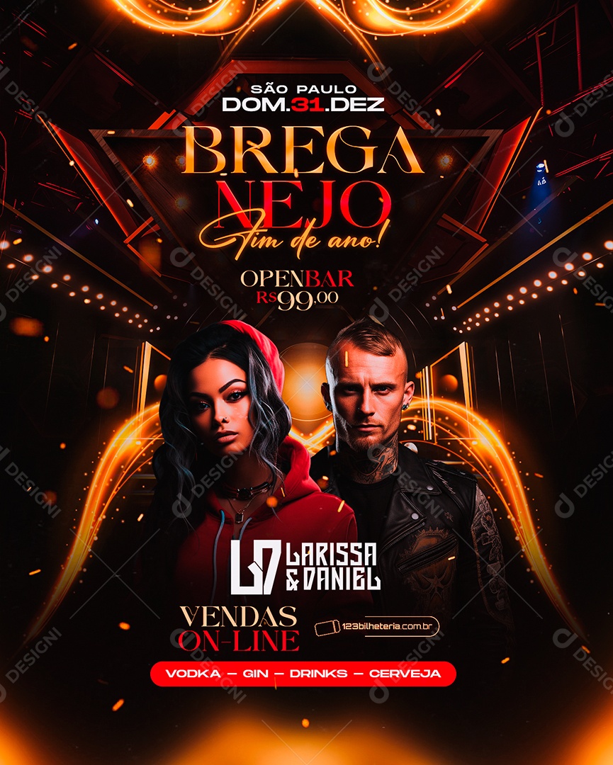Flyer Réveillon Brega Nejo Fim de Ano Larissa & Daniel Social Media PSD Editável