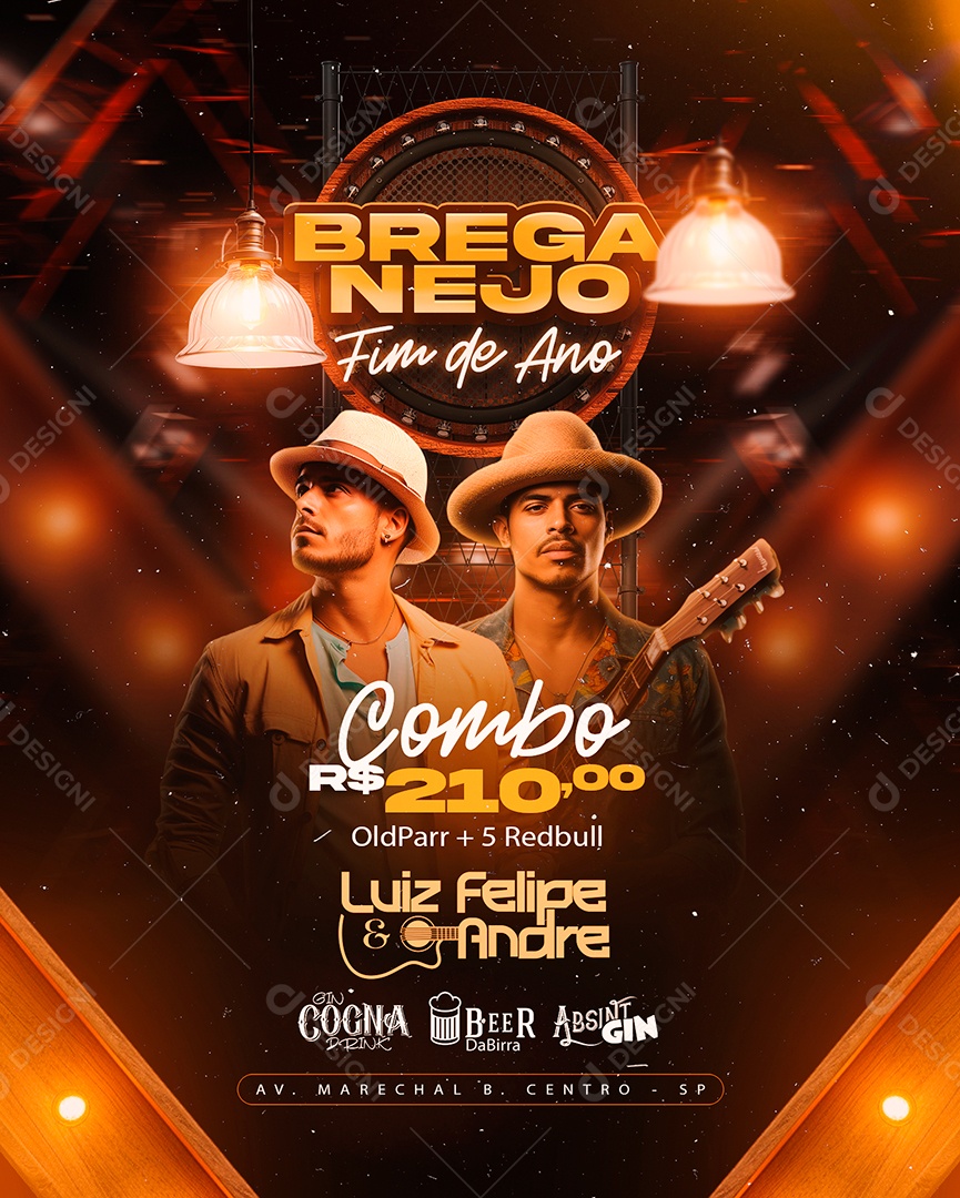 Flyer Réveillon Breganejo Fim de Ano Luiz Felipe & Andre Social Media PSD Editável
