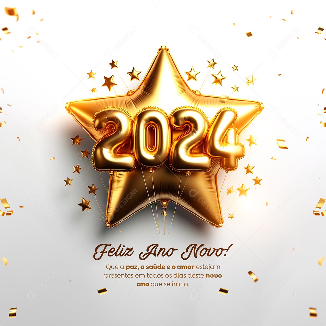 Social Media Feliz Ano Novo 2024 Que a Paz a Saúde e o Amor Estejam Presentes PSD Editável
