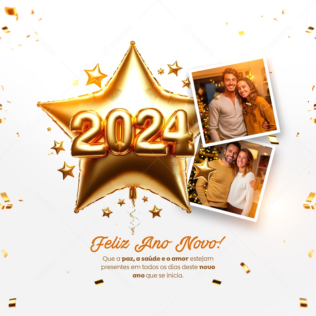 Feliz Ano Novo 2024 Que a Paz a Saúde e o Amor Estejam Presentes Social Media PSD Editável
