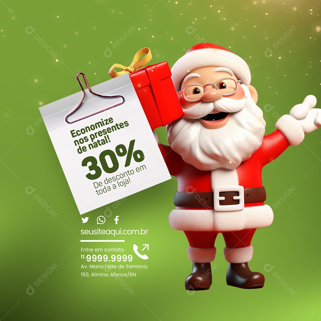Loja Informativos Economiza nos Presentes de Natal 30% de Descontos em Toda a Loja Social Media PSD Editáve