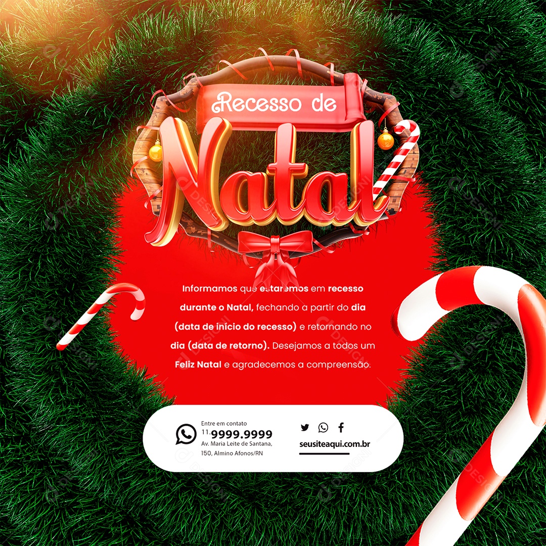 Recesso de Natal Informamos que Estaremos em Recesso Durante o Natal Social Media PSD Editável