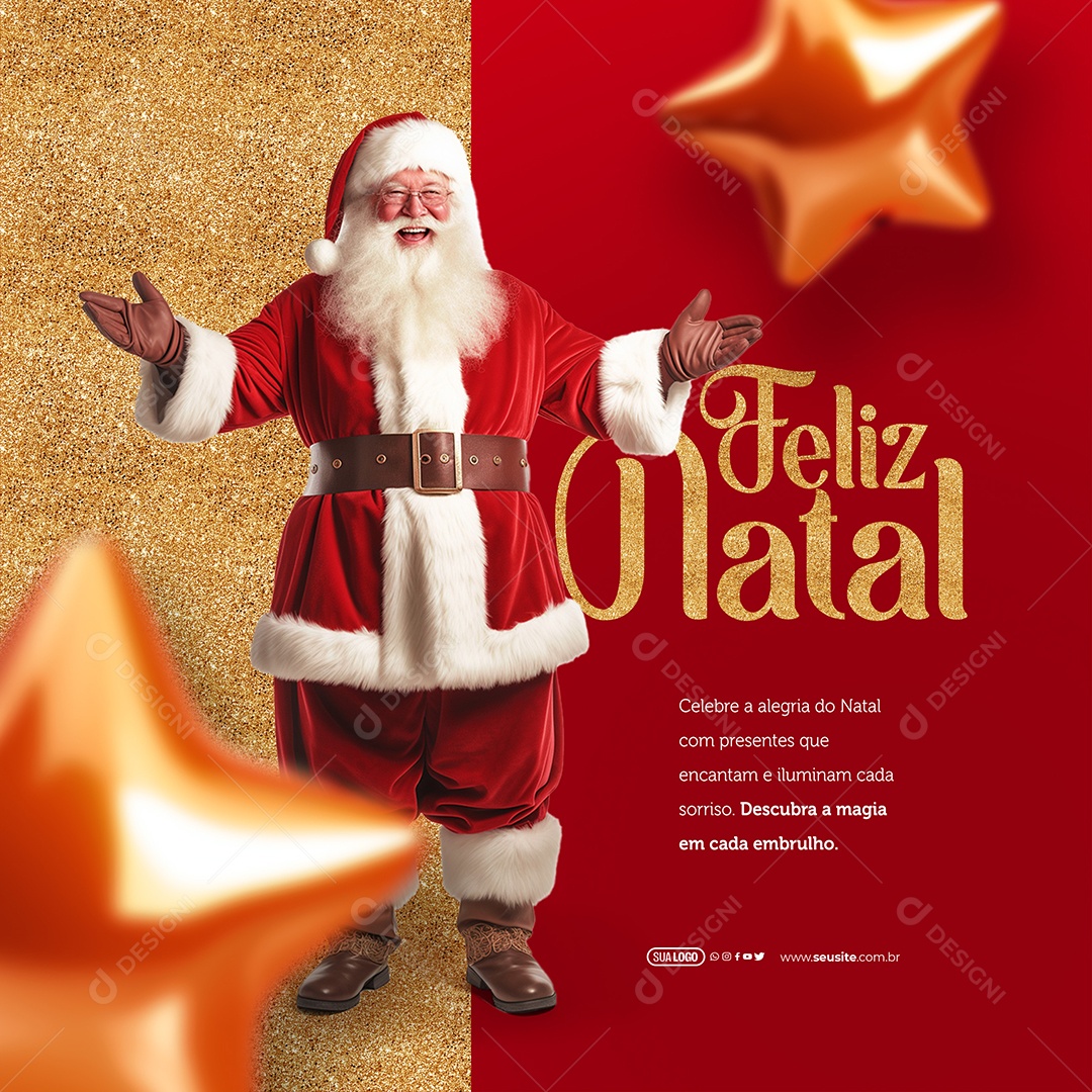 Feliz Natal Descubra Magia em Cada Embrulho Social Media PSD Editável