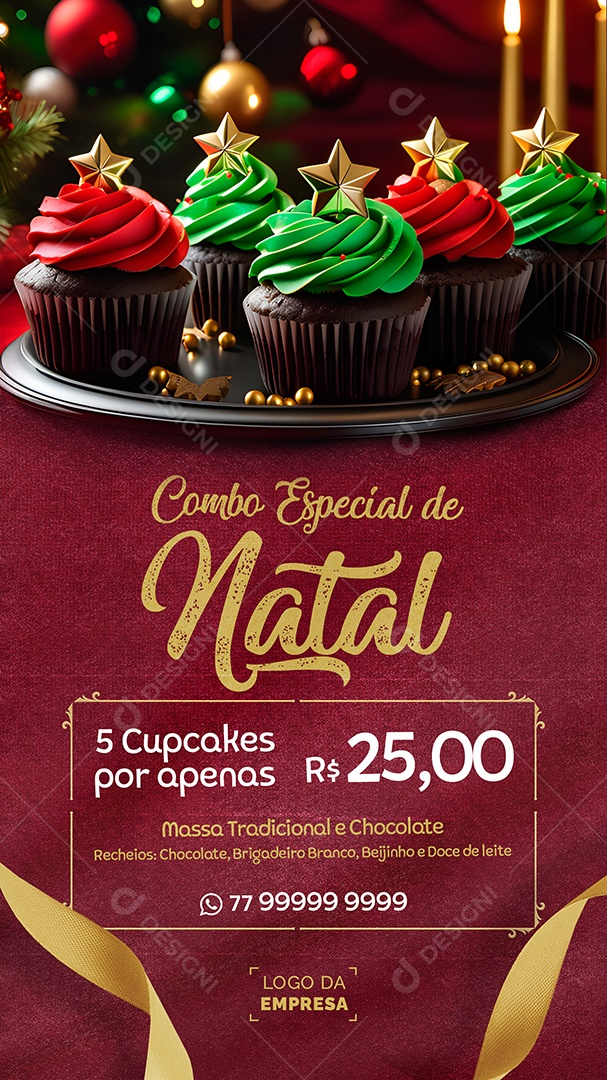 Combo Especial de Natal 5 Cupcakes por Apenas 25,00 Social Media PSD Editável