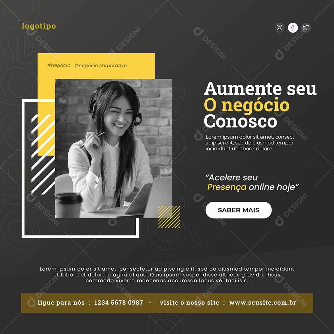 Aumente Seu Negócio Conosco Presença Online Social Media PSD Editável