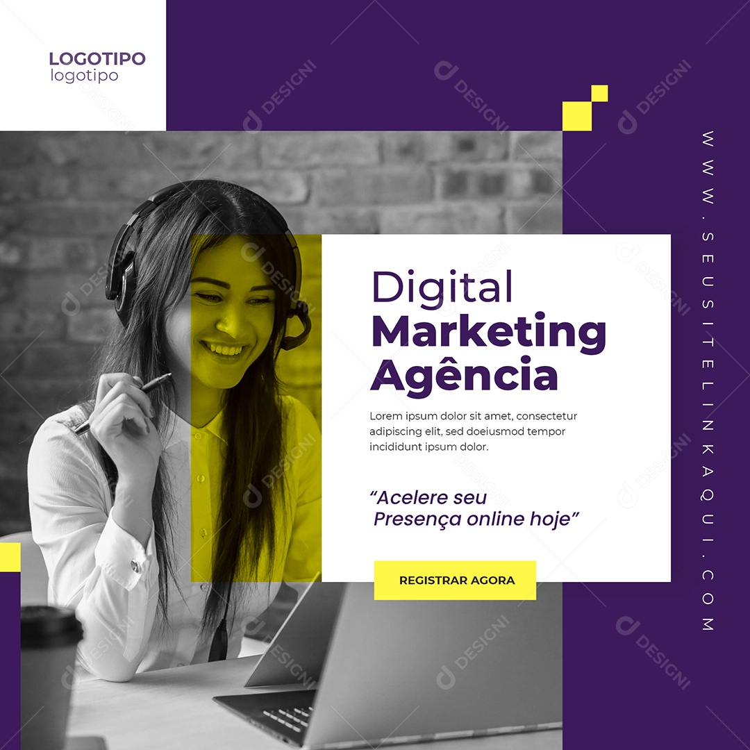 Social Media Agência Marketing Digital Presença Online PSD Editável