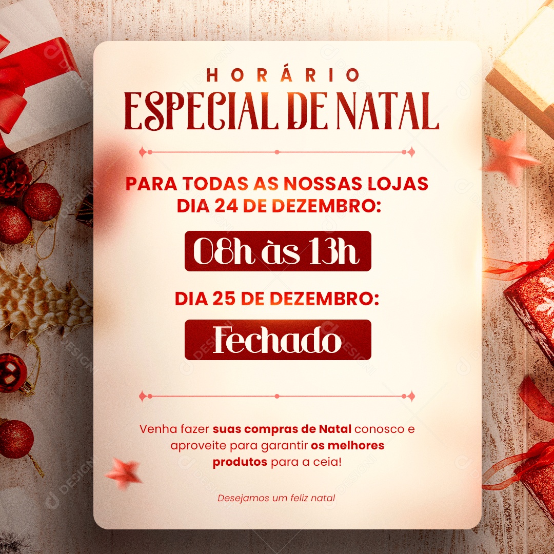 Horário Especial De Natal para Todas as nossas Lojas Social Media PSD Editável