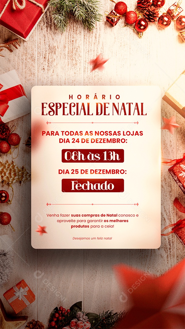 Story Horário Especial De Natal para Todas as nossas Lojas Social Media PSD Editável