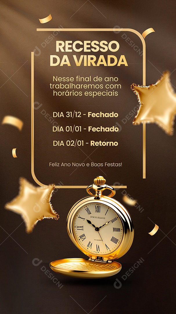 Story Reaviso da Virada Nesse Final de Ano Trabalharemos com Horário Especiais Social Media PSD Editável
