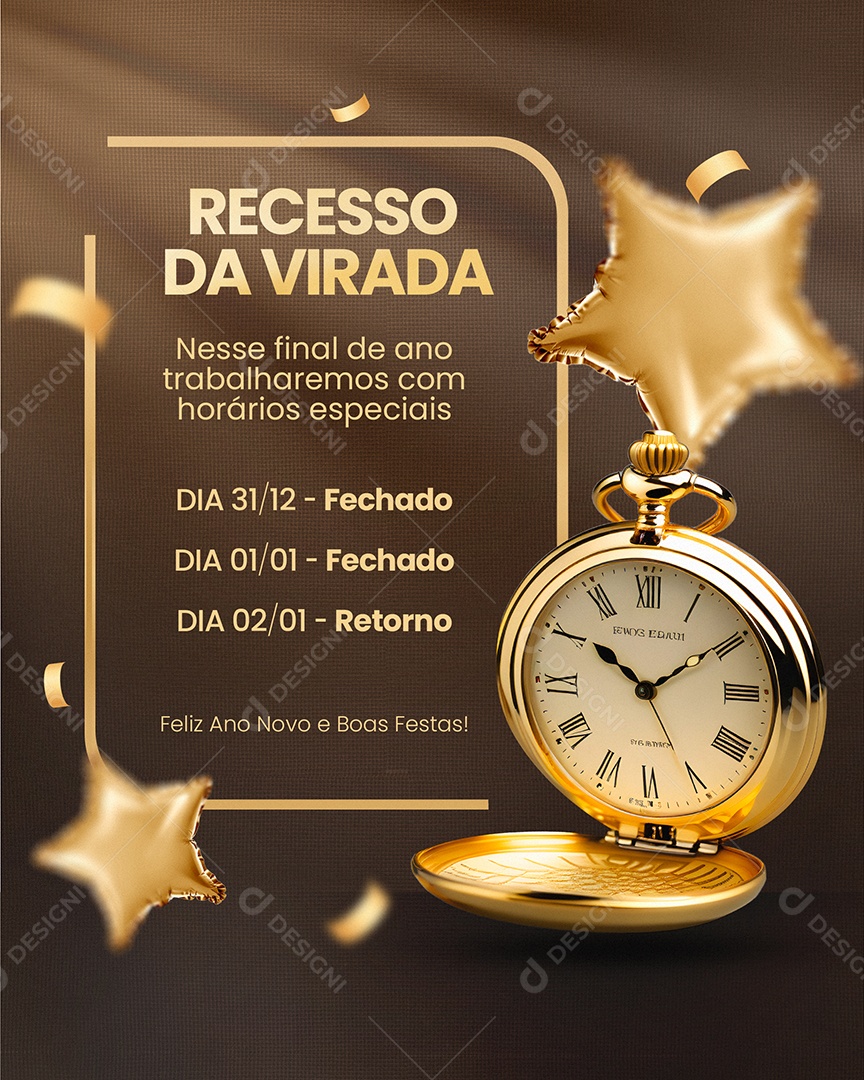 Reaviso da Virada Nesse Final de Ano Trabalharemos com Horário Especiais Social Media PSD Editável