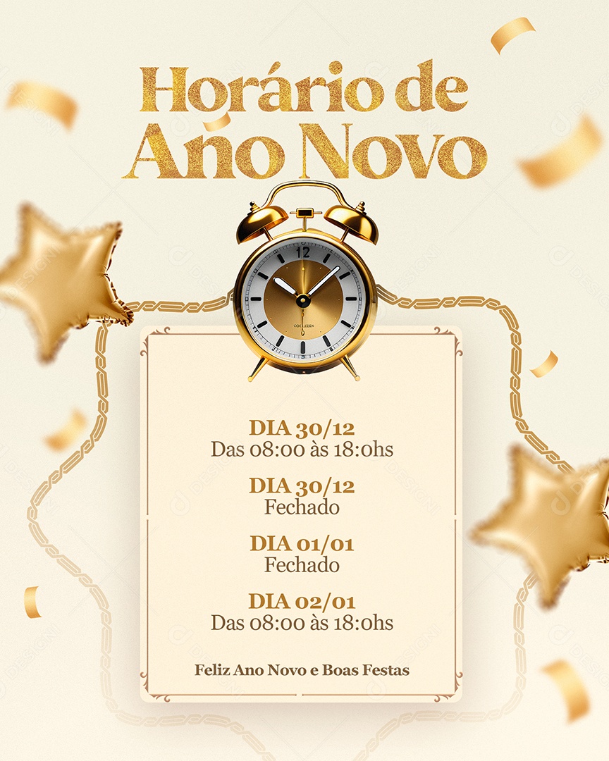 Horário de Ano Novo Boas Festas Social Media PSD Editável