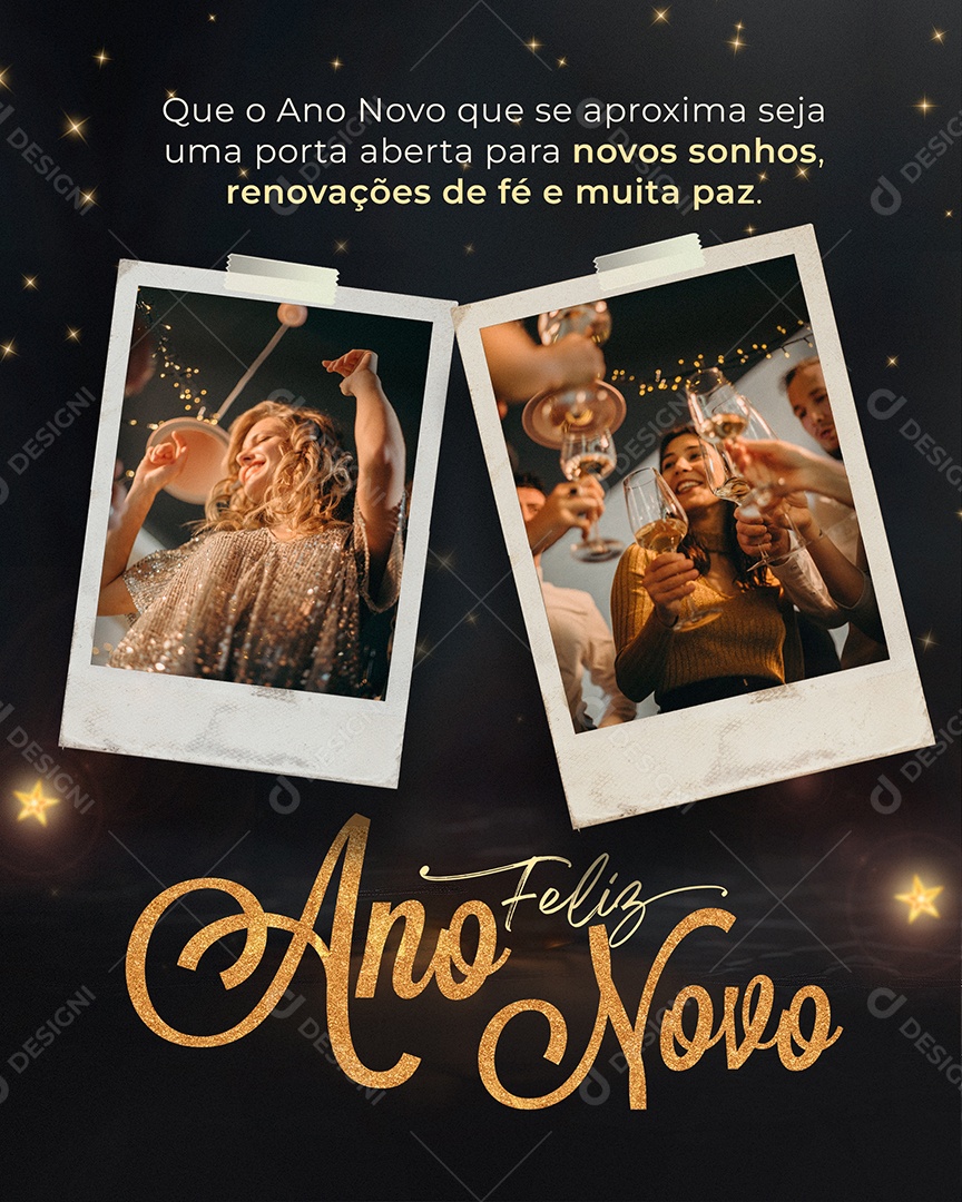 Feliz Ano Novo Novos Sonhos Renovações de Fé e Muita Paz Social Media PSD Editável