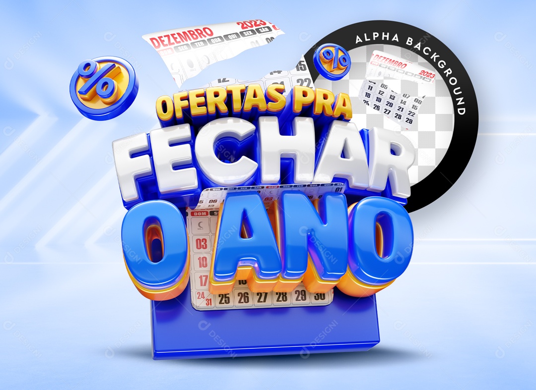 Selo 3D Azul Ofertas Pra Fechar o Ano Para Composição PSD