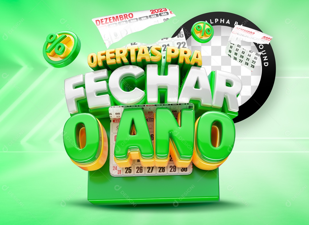 Selo 3D Verde Ofertas Pra Fechar o Ano Para Composição PSD