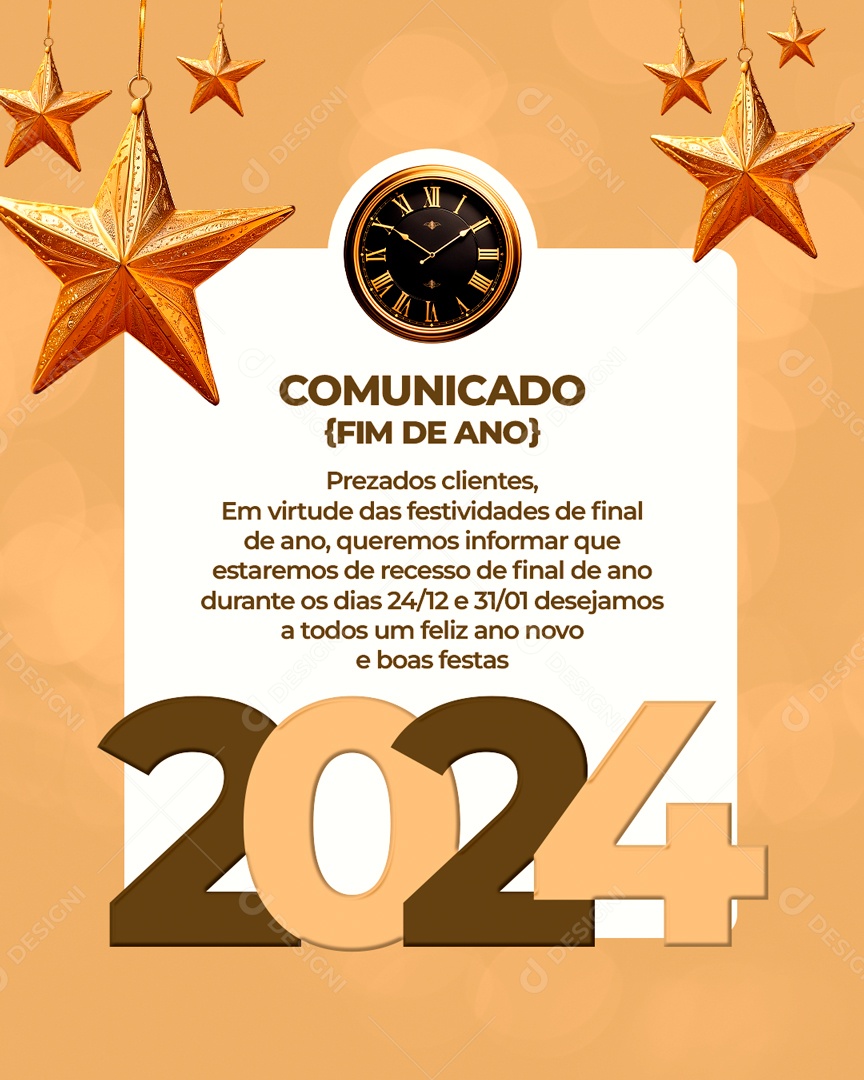 Comunicado Fim De Ano Social Media PSD Editável