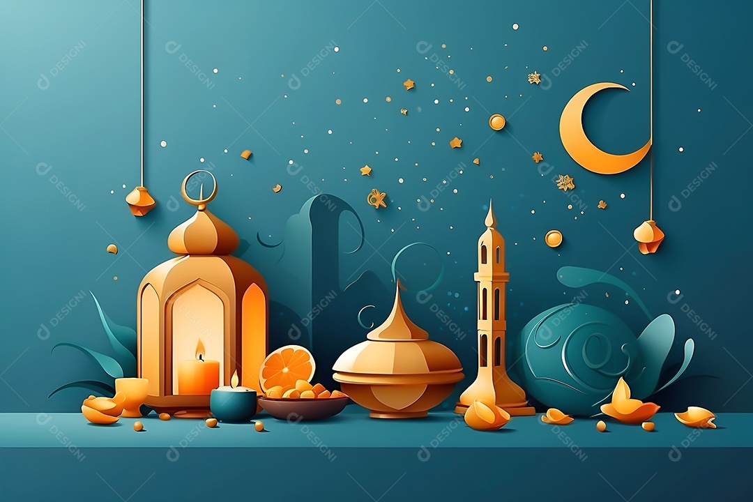 Ilustração de celebração do Ramadã para mídias sociais