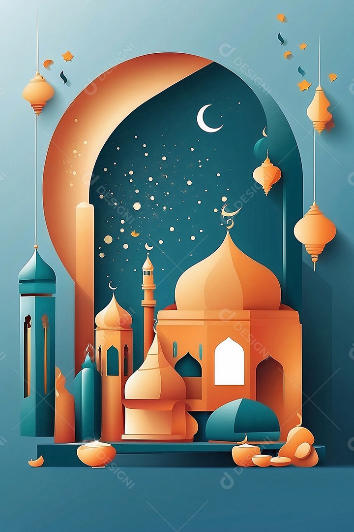Ilustração de celebração do Ramadã para mídias sociais