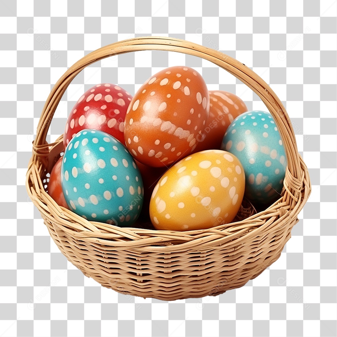 Cesta de Ovos da Páscoa Coloridos PNG Transparente