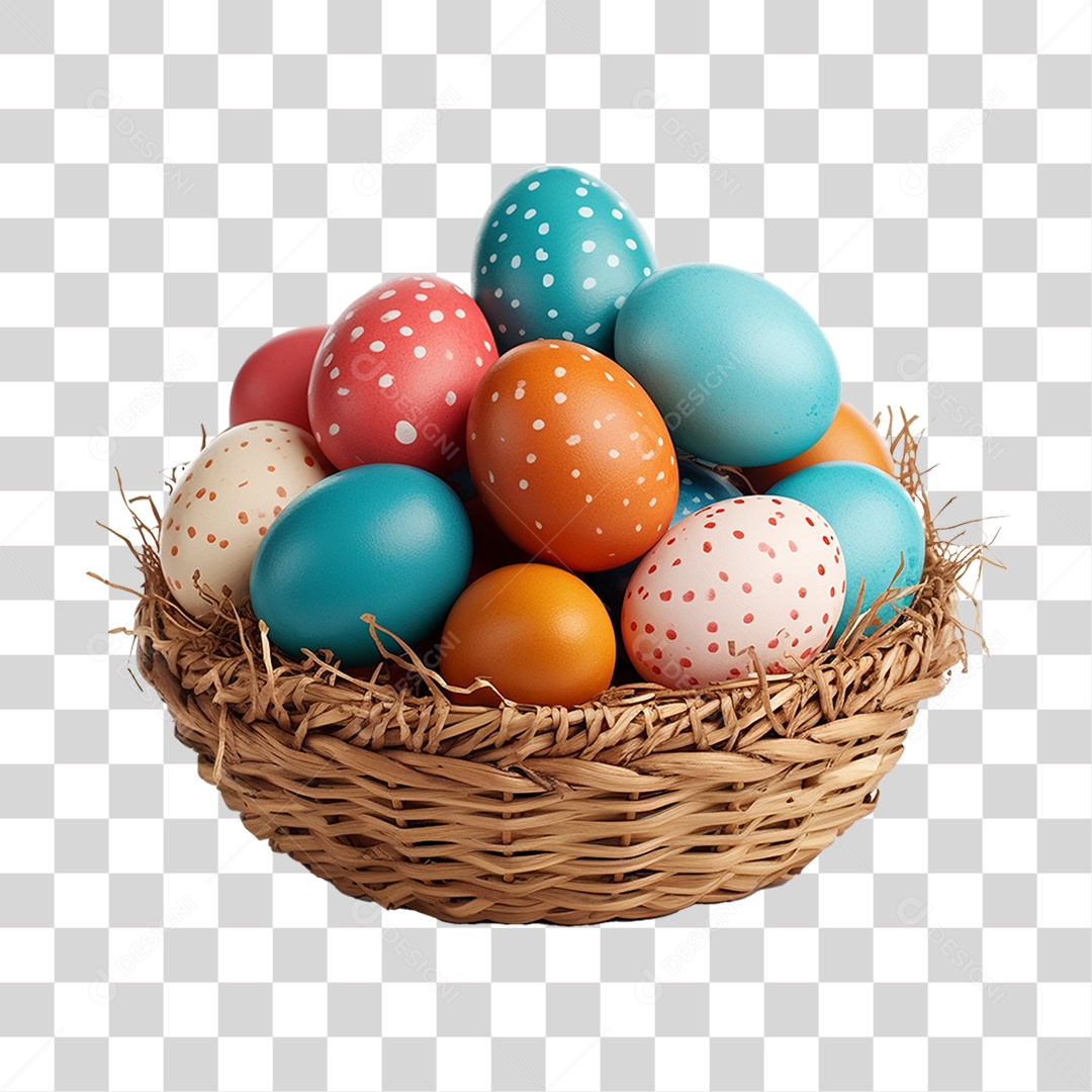 Cesta de Ovos da Páscoa Coloridos PNG Transparente