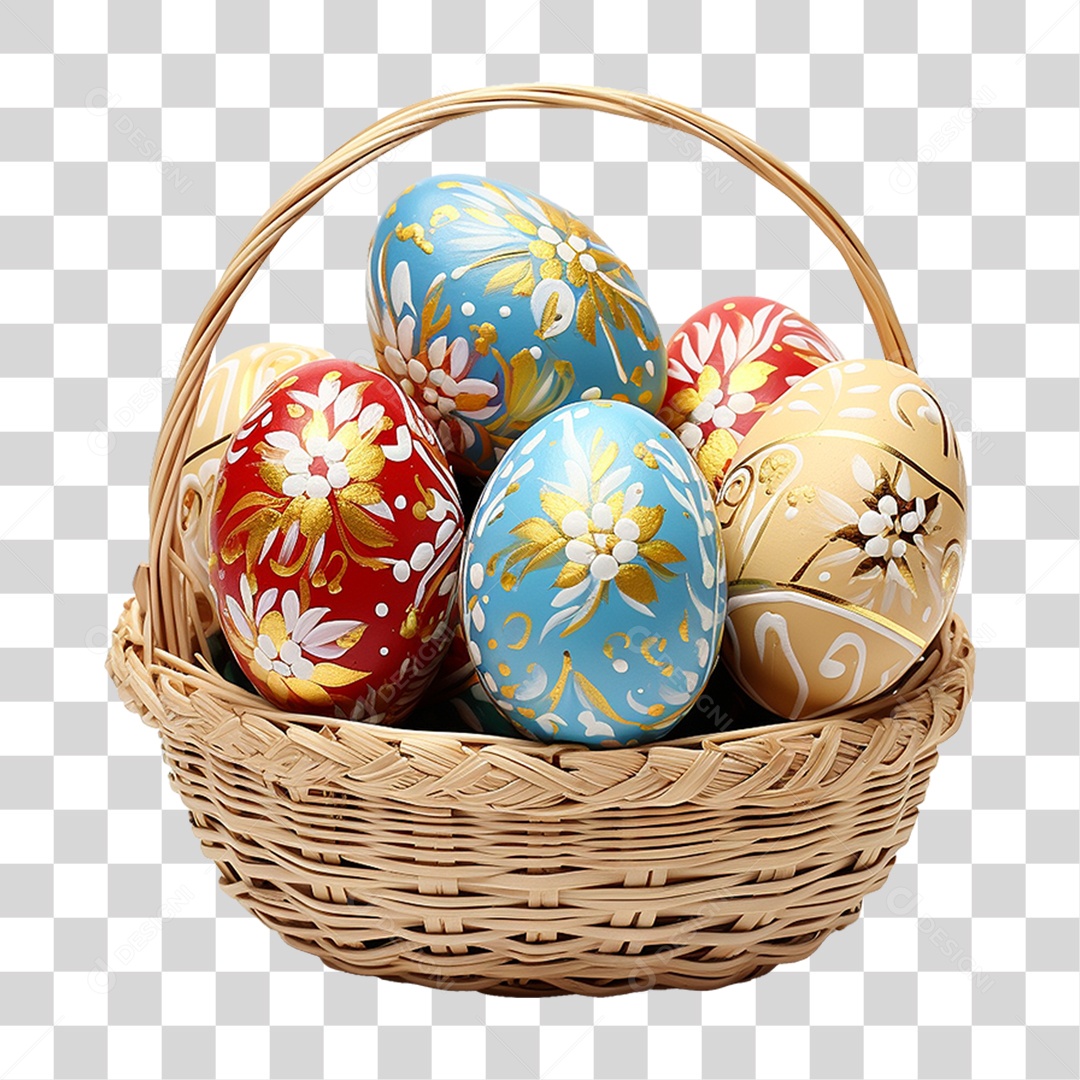 Cesta de Ovos da Páscoa Coloridos PNG Transparente