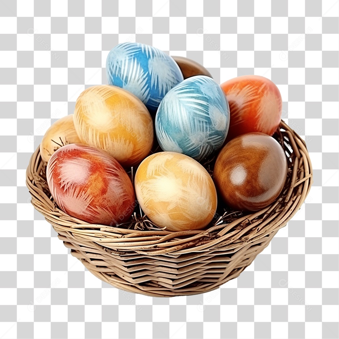 Cesta de Ovos da Páscoa Coloridos PNG Transparente