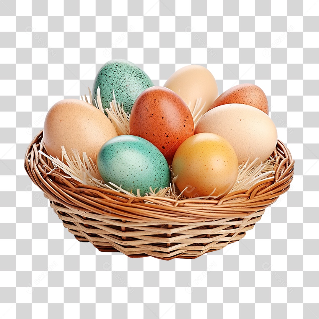Cesta de Ovos da Páscoa Coloridos PNG Transparente