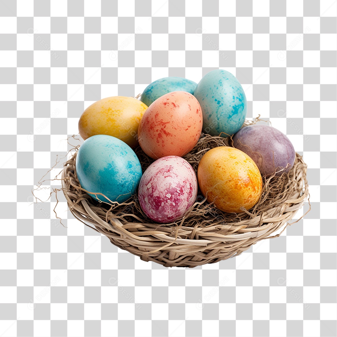 Cesta de Ovos da Páscoa Coloridos PNG Transparente