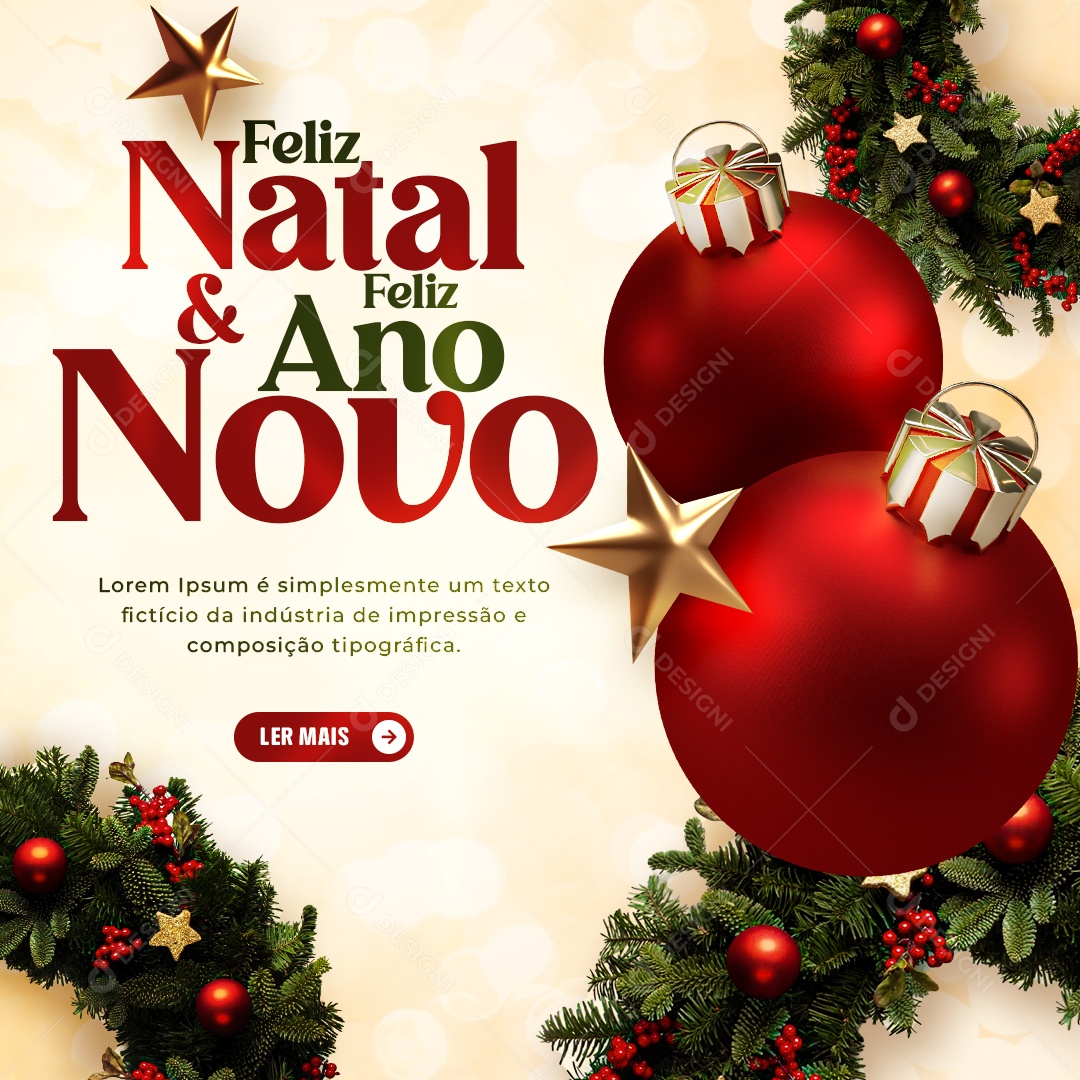 Feliz Natal 25 de Dezembro e Ano Novo 1 de Janeiro Social Media PSD Editável