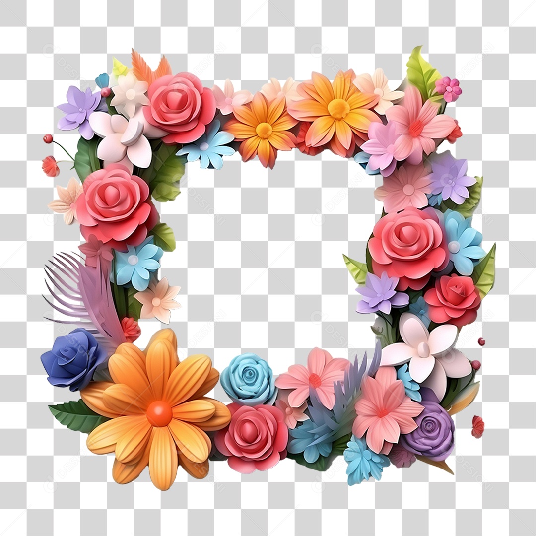 Moldura de Quadra com Flores PNG Transparente