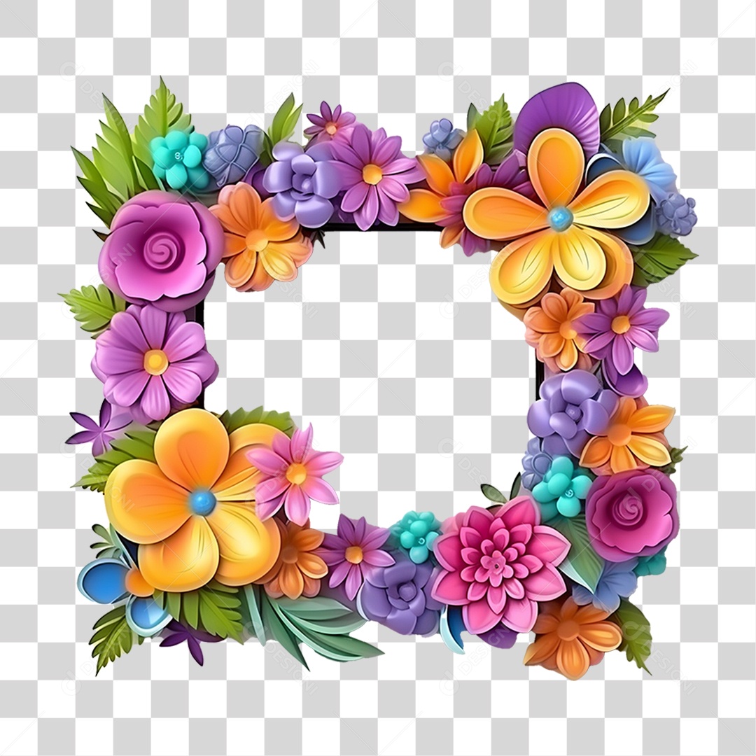Moldura de Quadra com Flores PNG Transparente