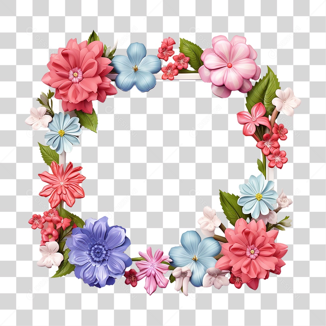 Moldura de Quadra com Flores PNG Transparente