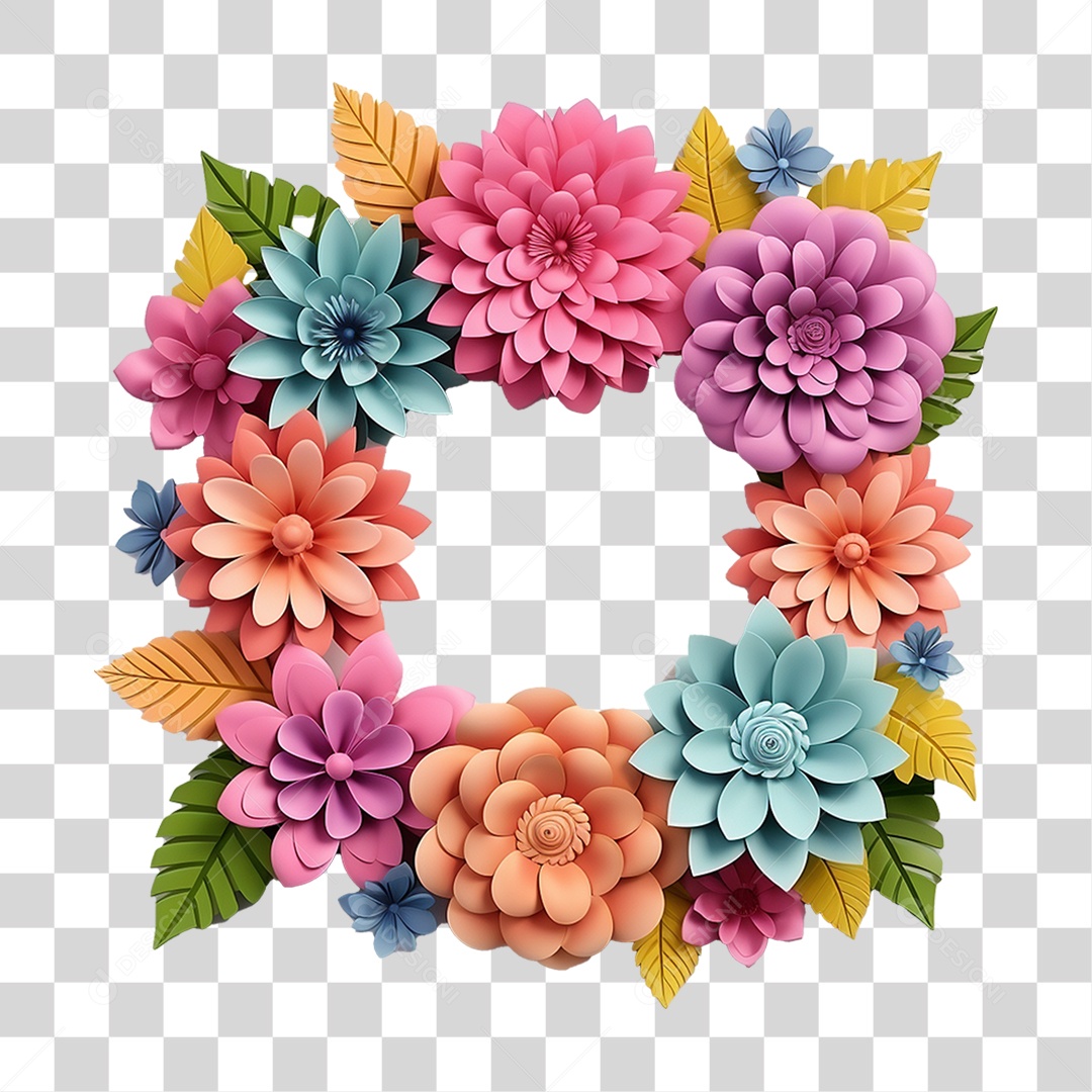 Moldura de Quadra com Flores PNG Transparente