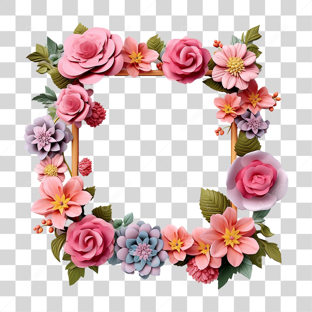 Moldura de Quadra com Flores PNG Transparente