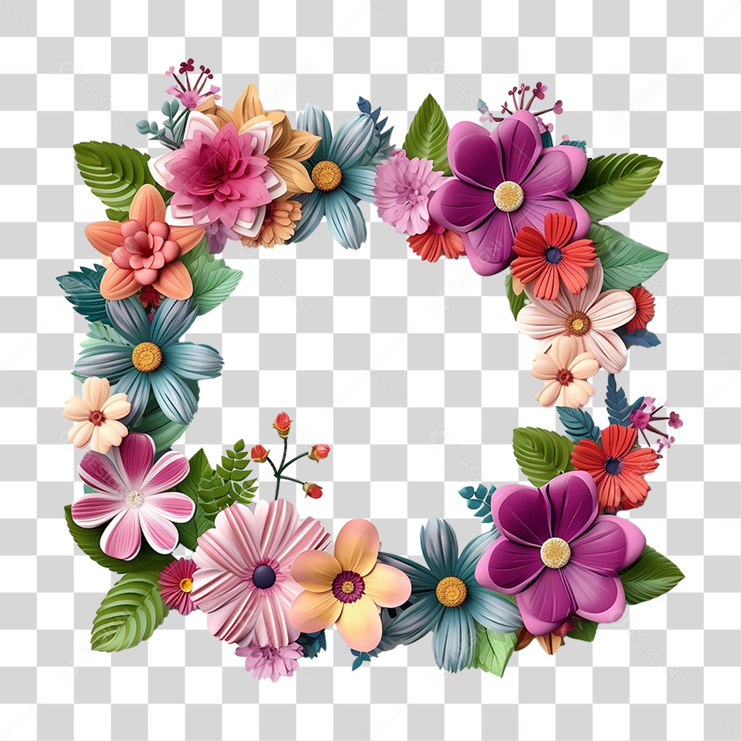 Moldura de Quadra com Flores PNG Transparente
