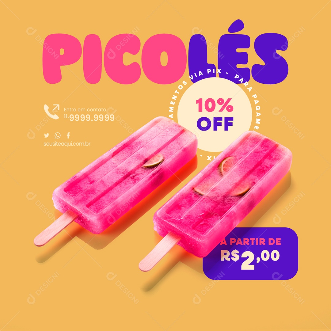 Sorveteria Picolés 10% Off Via Pix Social Media PSD Editável