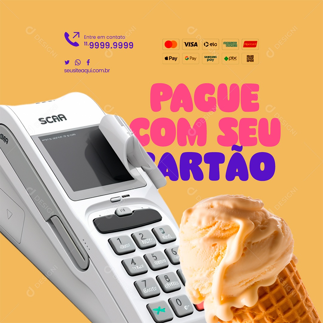 Sorveteria Pague com Seu Cartão Social Media PSD Editável