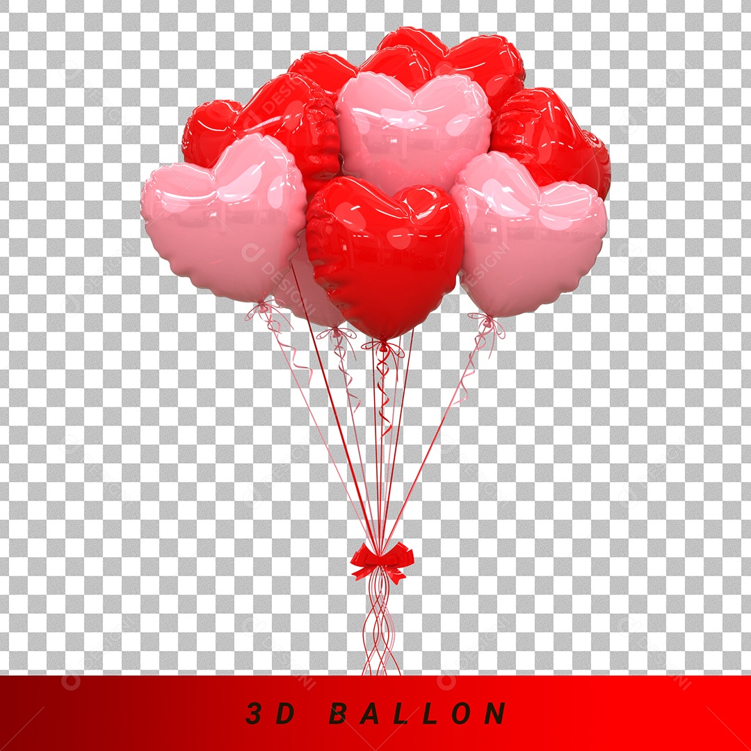 Elemento 3D Balão Rosa e Vermelho Natal Para Composição PSD