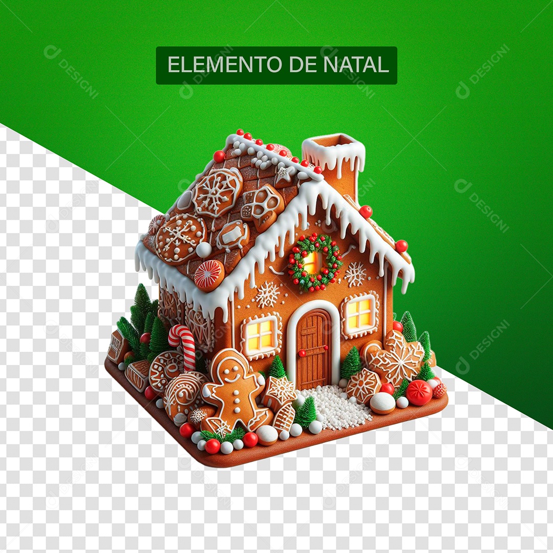Casinha de Biscoito com Enfeites Elemento 3D para Composição PSD