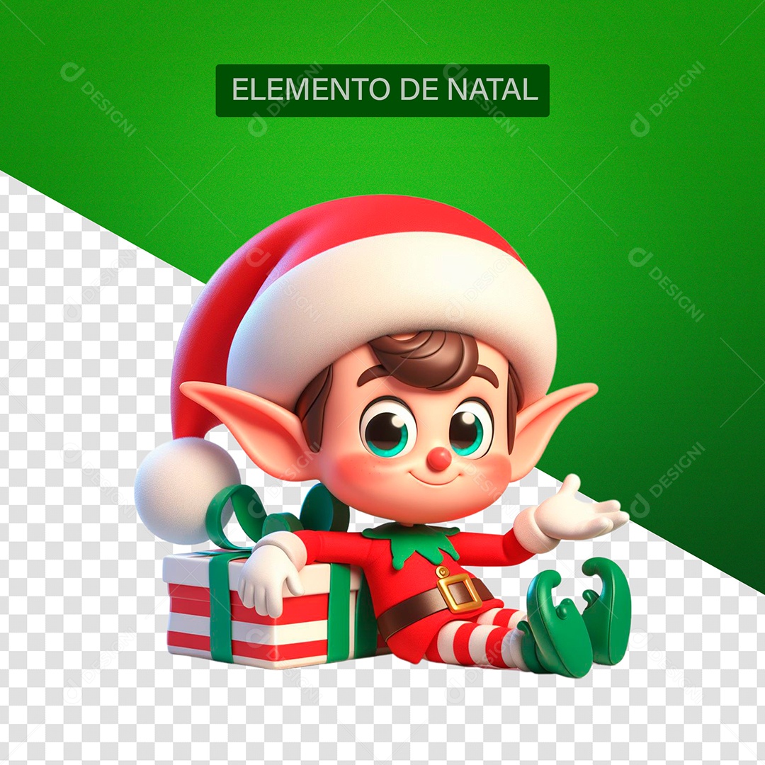 Duende de Natal com Presente Elemento 3D para Composição PSD
