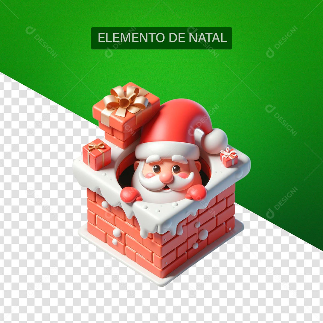 Papai Noel Chaminé Presentes e Neve e Elemento 3D para Composição PSD