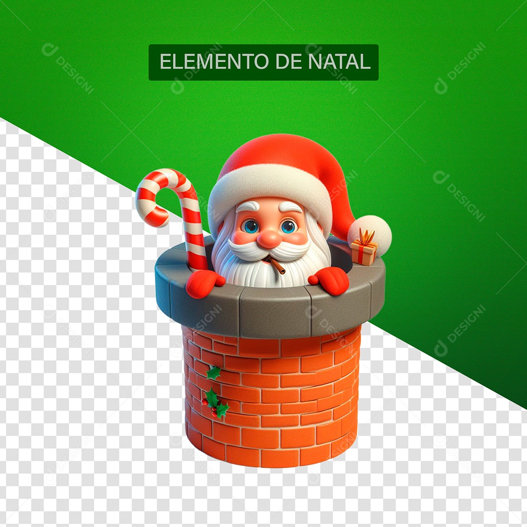 Papai Noel Chaminé Bastão Doce Elemento 3D para Composição PSD