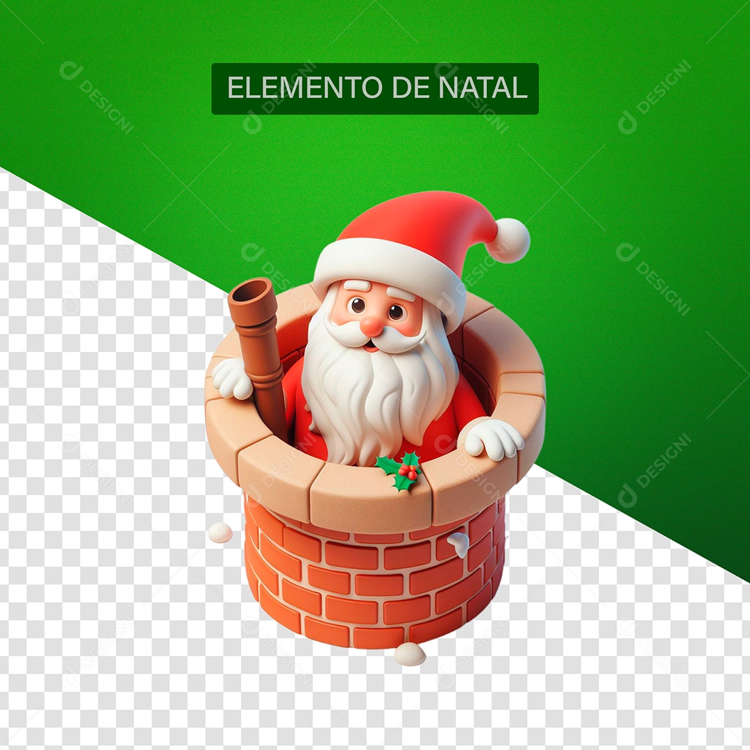 Papai Noel e Chaminé Elemento 3D para Composição PSD