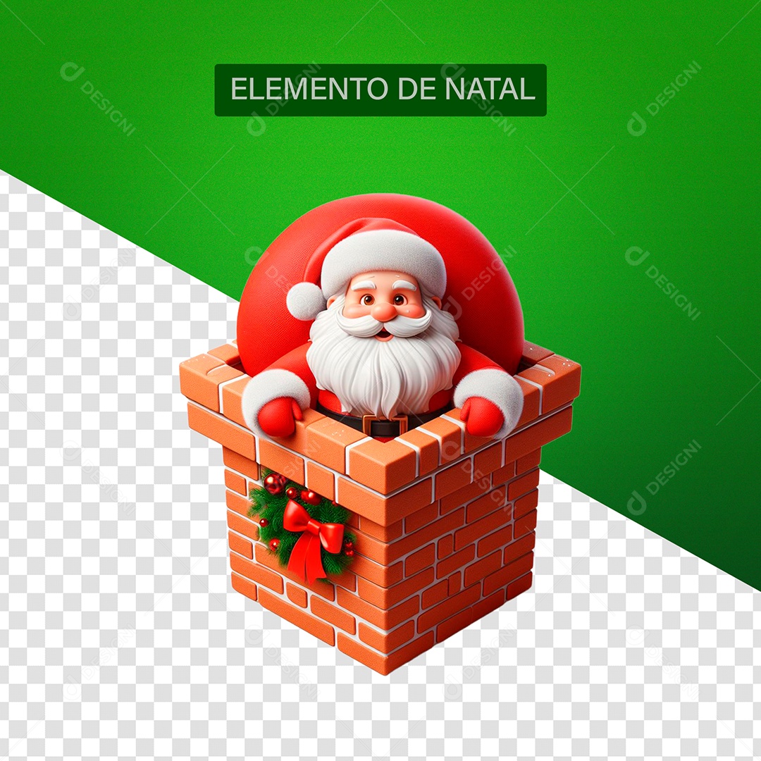 Papai Noel Saindo da Chaminé Elemento 3D para Composição PSD Editável